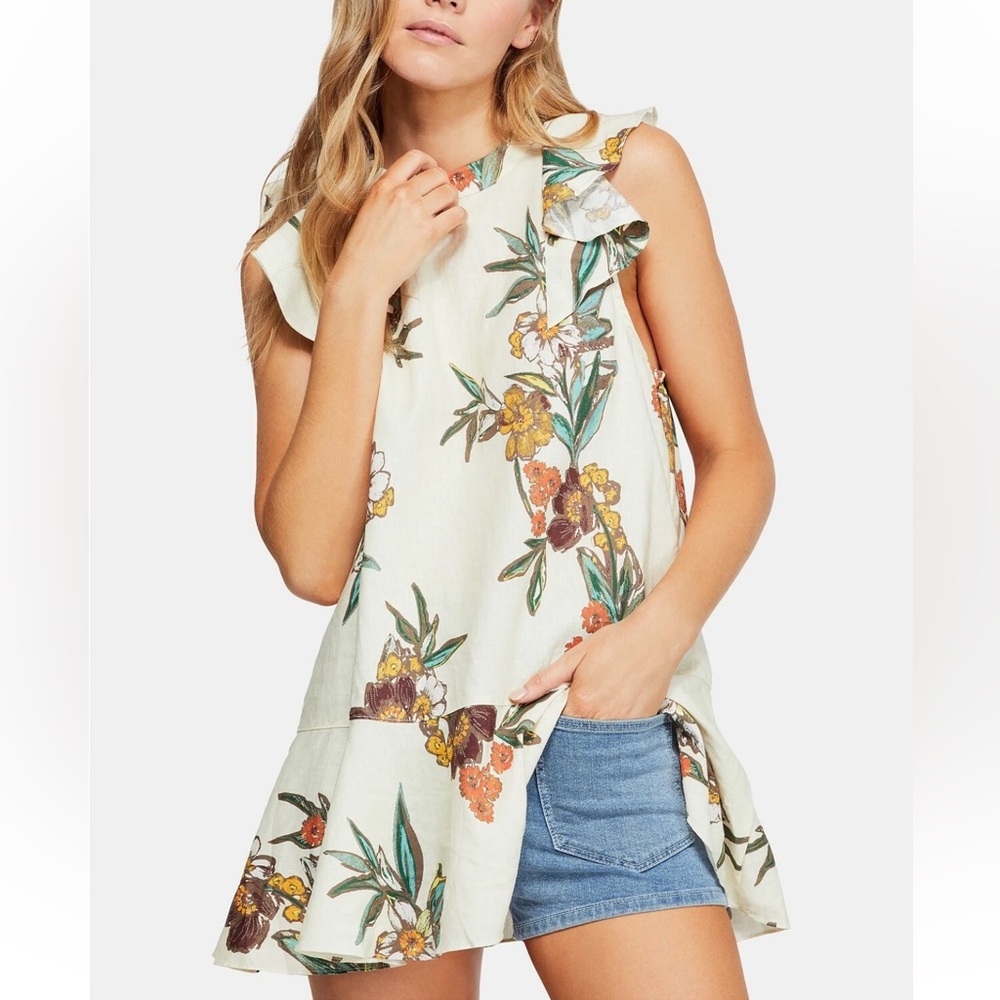 Free People Women’s Summer in Tulum Linen Mini Dress Tunic Size XS